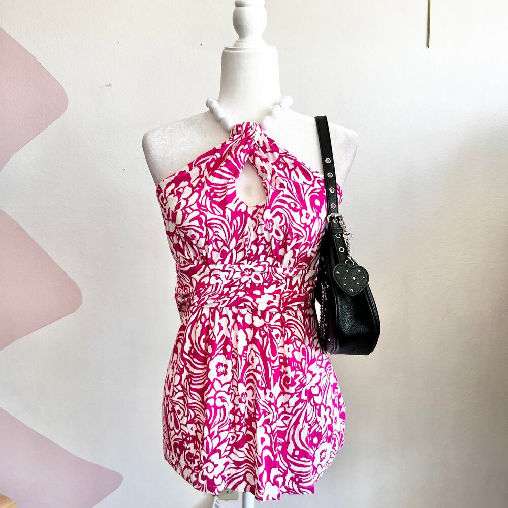Pink Floral Babydoll Top, Cottagecore, Romantic, Soft Girl, Vintage, Medium‎
